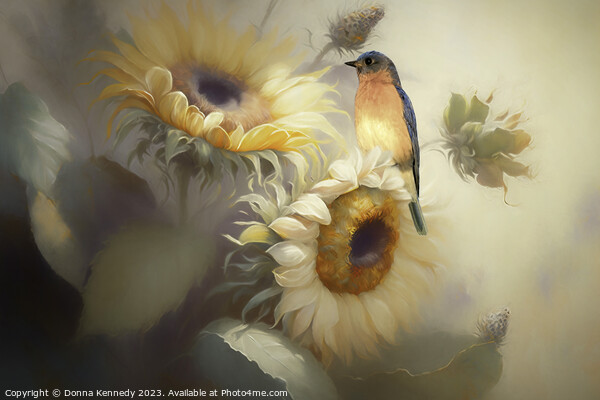 Bluebird and Sunflowers Picture Board by Donna Kennedy