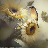 Buy canvas prints of Bluebird and Sunflowers by Donna Kennedy