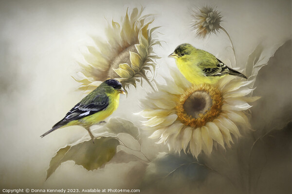 Goldfinches and Sunflowers Picture Board by Donna Kennedy