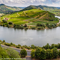 Buy canvas prints of Panoramic view of the Moselle River bend near the Germany historic village Bremm. by Plamen Petrov