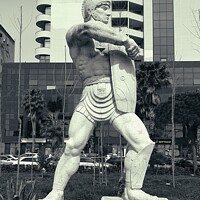 Buy canvas prints of Roman Gladiator Statue, Durres Albania. by Elaine Anne Baxter