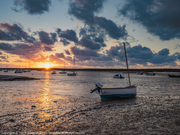 Serene sunset at Brancaster Staithe Picture Board by Terry Newman