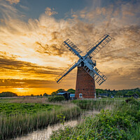 Buy canvas prints of Majestic Horsey Windpump at Sunset by Terry Newman