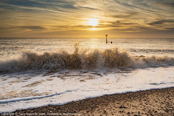 Sunrise over Dramatic Southwold Waves Picture Board by Terry Newman