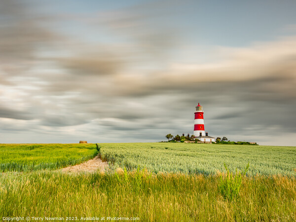 Happisburgh Lighthouse with a dramatic sky Picture Board by Terry Newman