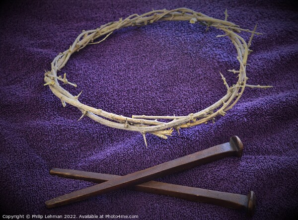 Nails and Crown of Thorns on Purple cloth (3B) Picture Board by Philip Lehman
