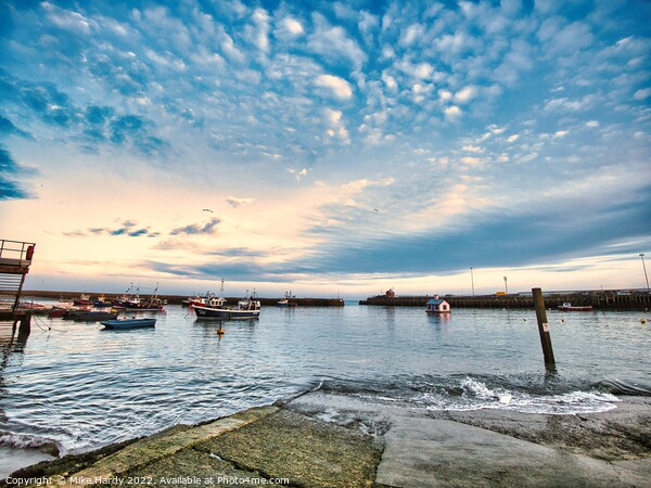 Folkestone Harbour slipway launch at dusk Picture Board by Mike Hardy