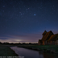 Buy canvas prints of Starlit church by frozen dyke. by Mike Hardy
