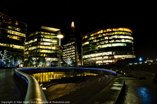 London Shard behind illuminated buildings on the Thames Picture Board by Mike Hardy