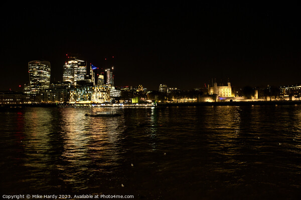 London buildings at night on the banks of the Thames Picture Board by Mike Hardy