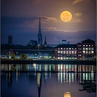 Buy canvas prints of Full Moon Preston Lancashire Church Docks Reflection Night by Lee Mansfield