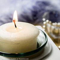 Buy canvas prints of Lit  Candle in a Glass Holder  by Pamela Reynolds