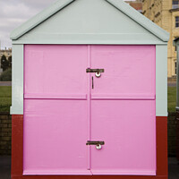 Buy canvas prints of Pink painted door of a beach hut on the esplanade, Brighton and Hove by Gordon Dixon