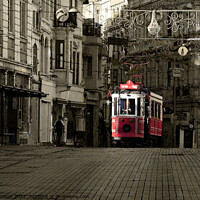 Buy canvas prints of Taksim to Tunel tram in Istiklal Street, Istanbul - Watercolour variant by Gordon Dixon