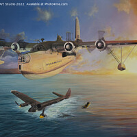 Buy canvas prints of Dawn Discovery - RAF Short Sunderland and Junkers 88 by Aviator Art Studio