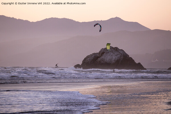 Wind surfers on the Pacific Oean near San Francisco Picture Board by Eszter Imrene Virt