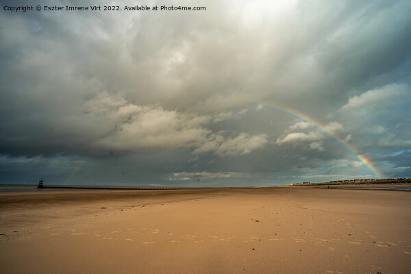 Rainbow after a storm at Crosby Beach, Merseyside Picture Board by Eszter Imrene Virt