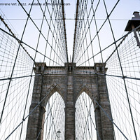 Buy canvas prints of  Abstract shape of the wires of Brooklyn Bridge with a lamp post by Eszter Imrene Virt