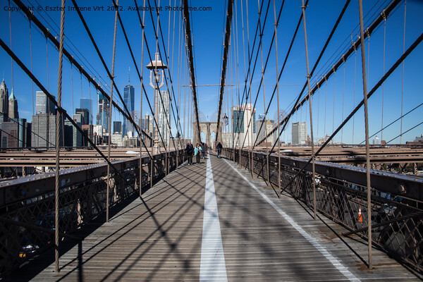 The skyline of Manhattan from the Brooklyn Bridge  Picture Board by Eszter Imrene Virt