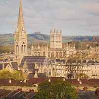 Buy canvas prints of The view of Bath Abbey from Abbey View Gardens by Rowena Ko