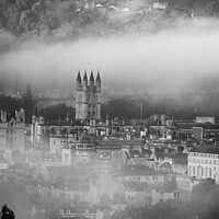 Buy canvas prints of Bath Abbey Veiled in Morning Mist by Rowena Ko