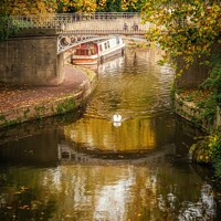 Buy canvas prints of Golden Autumn in Bath along the Kennet & Avon Canal by Rowena Ko
