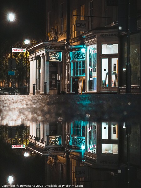 Puddle reflection of the lightened up Argyle Street in early rainy morning Bath Picture Board by Rowena Ko