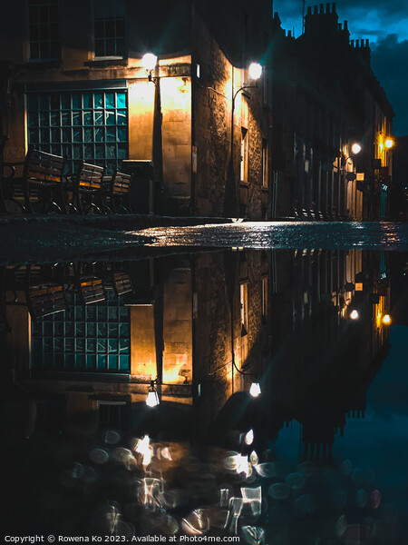 Puddle reflection of the lightened up York Street in early rainy morning Bath Picture Board by Rowena Ko