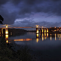 Buy canvas prints of Nightfall on the Menai Bridge and Straits by Dave Urwin