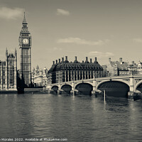 Buy canvas prints of View of London's famous Houses Of Parliament Big Ben in sepia colors by Catalina Morales