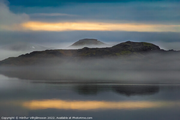 Morning fog and sunrise. Picture Board by Hörður Vilhjálmsson