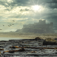 Buy canvas prints of  Misty Morning at Bamburgh Castle by Storyography Photography