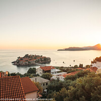Buy canvas prints of Sunset on Montenegro Sveti Stefan by Veronika Druzhnieva
