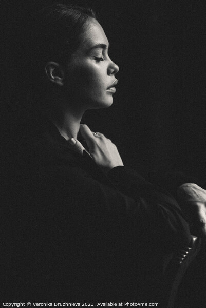  Woman profile in black and white Picture Board by Veronika Druzhnieva