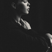 Buy canvas prints of  Woman profile in black and white by Veronika Druzhnieva