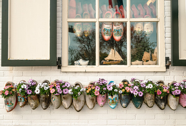 Bright Blossoms Wooden Clogs in Marken Picture Board by Veronika Druzhnieva