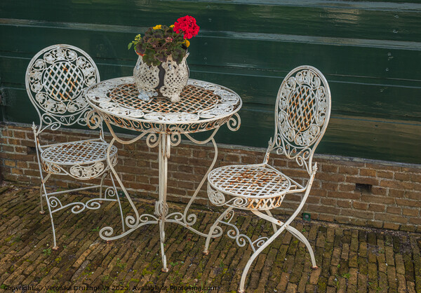 Old table and chairs in Zaanse Schans Picture Board by Veronika Druzhnieva