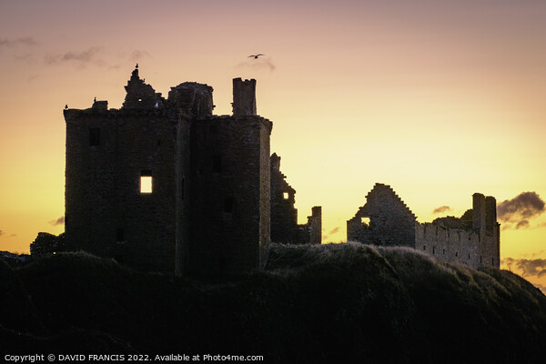 Dunnottar Castle at Sunrise A Romantic and Dramati Picture Board by DAVID FRANCIS