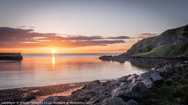 Golden sunrise at the entrance to Stonehaven Harbo Framed Mounted Print by DAVID FRANCIS