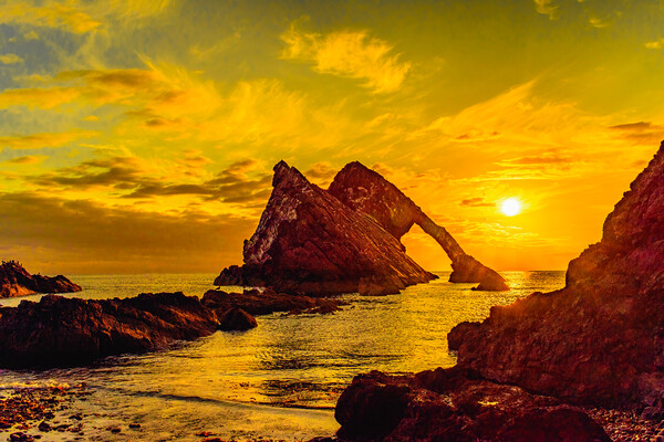 Golden Sunrise at Bow Fiddle Rock Picture Board by DAVID FRANCIS
