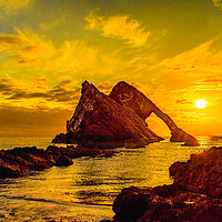 Buy canvas prints of Golden Sunrise at Bow Fiddle Rock by DAVID FRANCIS