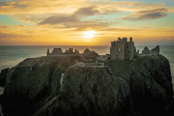 Majestic Sunrise over Historical Dunnottar Castle Picture Board by DAVID FRANCIS
