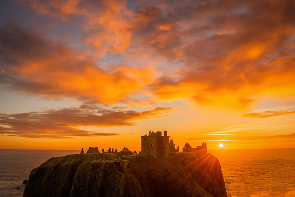Golden Sunrise over Dunnottar Castle Picture Board by DAVID FRANCIS