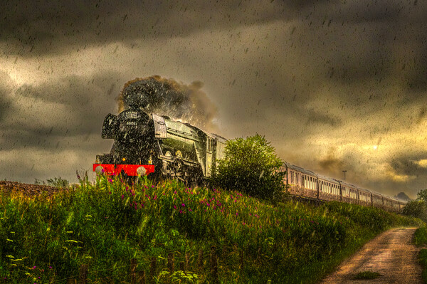 Flying Scotsman Steams on Through Torrential Rain Picture Board by DAVID FRANCIS