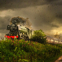 Buy canvas prints of Flying Scotsman Steams on Through Torrential Rain by DAVID FRANCIS