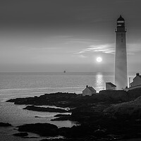 Buy canvas prints of Sunrise at Scurdie Ness Lighthouse Mono  by DAVID FRANCIS