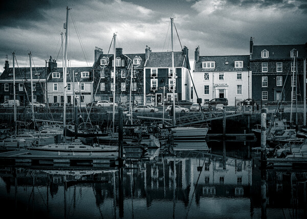 Yatchs in Arbroath Harbour Scotland Mono Picture Board by DAVID FRANCIS