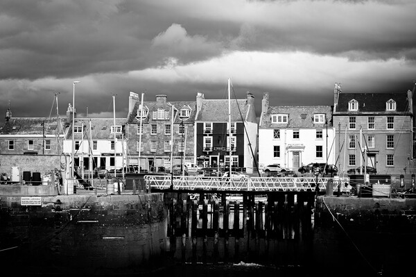 Colourful Houses at Arbroath Harbour Mono Picture Board by DAVID FRANCIS