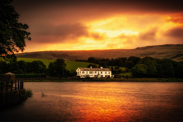 Sunrise behind The Wine Press - Hollingworth Lake Picture Board by DAVID FRANCIS