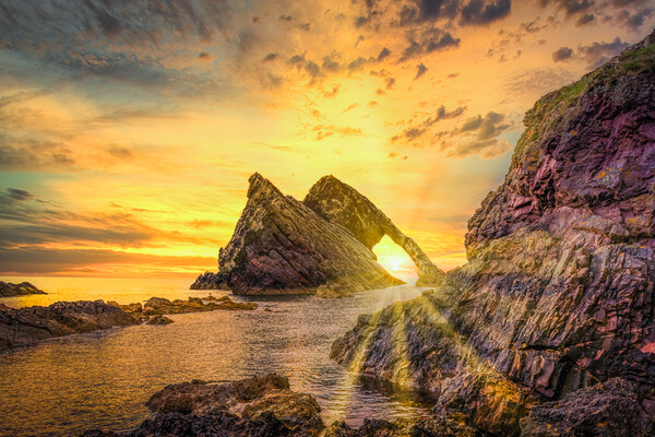 Dramatic Sunrise at Bow Fiddle Rock Picture Board by DAVID FRANCIS
